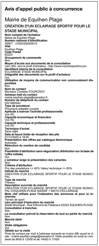 Appel public à la concurrence